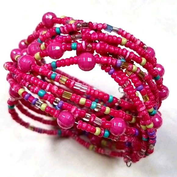 Vintage Boho 1970s Seed Bead Wired Cuff Style Bracelet - Picture 5 of 12